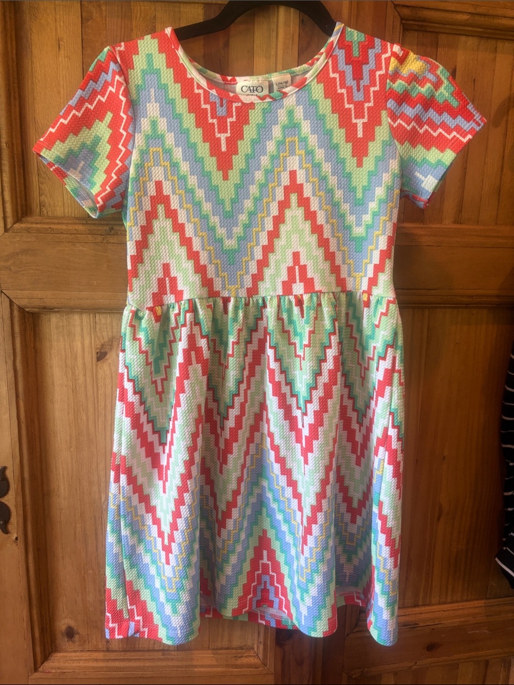 Cato Girls' Multicolor Chevron Knit Dress - Red, Mint, Light Blue